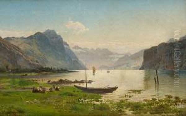 Au Bord Du Lac De Wallenstadta Ween Oil Painting by Francois Roffiaen