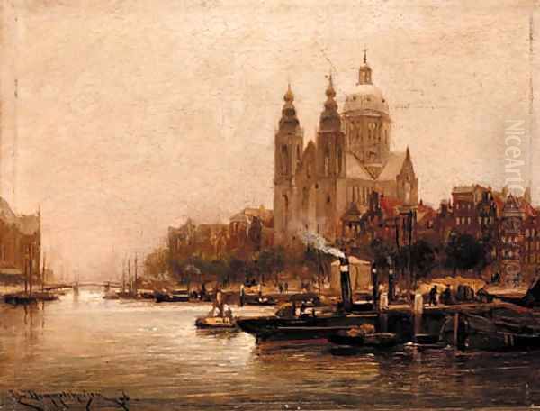 St. Nicolas Church, Amsterdam Oil Painting by Cornelis Christiaan Dommersen