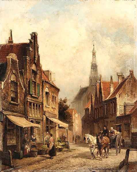 Street Alkmaar, Holland Oil Painting by Cornelis Christiaan Dommersen