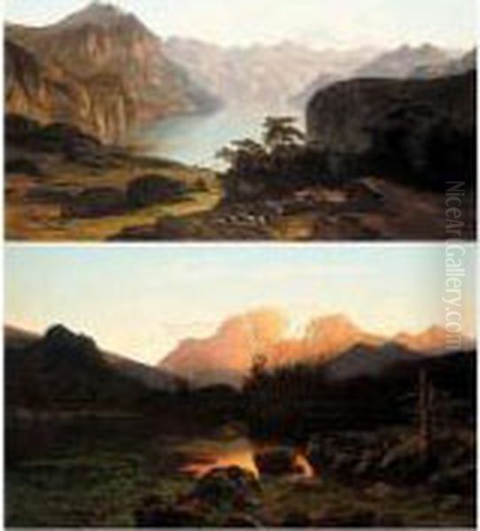 Alpine Lake Scenes Oil Painting by Francois Roffiaen