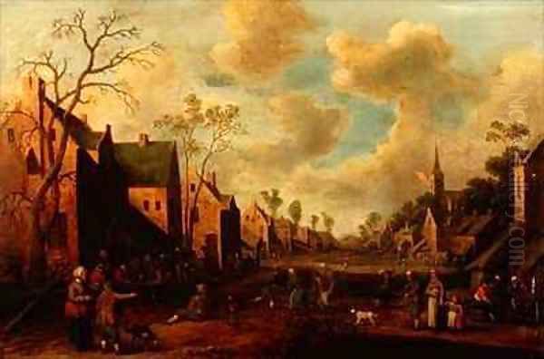 Peasants Merrymaking in a Village Street Oil Painting by Cornelius Droochsloot