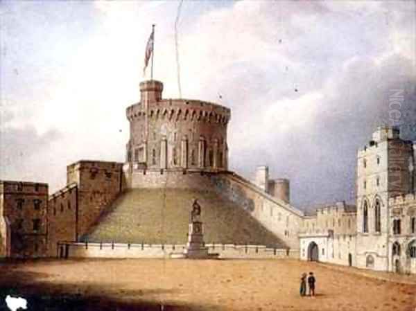 Worcester plaque depicting the Round Tower Windsor Castle Oil Painting by Enoch Doe