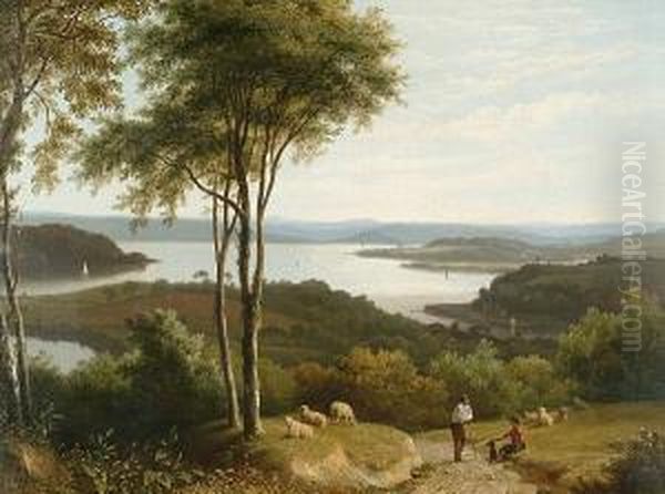 A View Of Plymouth Water, Devon Oil Painting by Phillip Hutchins Rogers