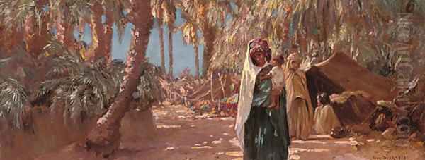 An encampment at the oasis Oil Painting by Eugene Deshayes