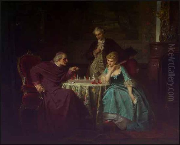 Cardinal And His Guests Playing Chess Oil Painting by Wilhelm Sen Roegge