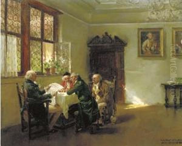 Die Politische Zeitung Oil Painting by Wilhelm Sen Roegge