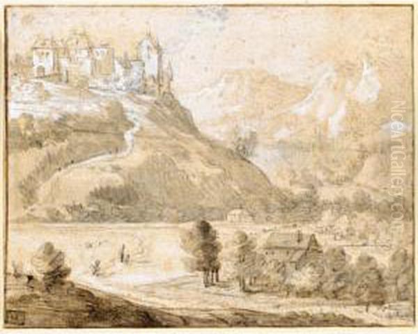 Mountainous Landscape With A Castle On A Hill Oil Painting by Roelandt Roghman