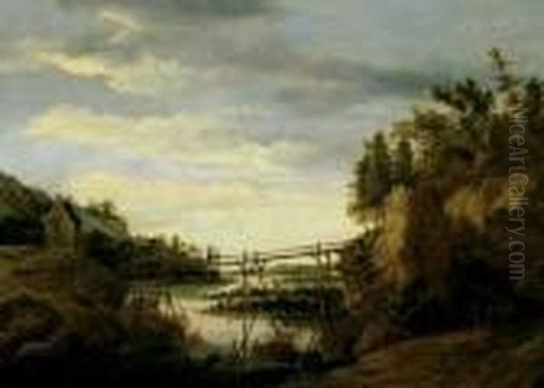 Flusslandschaft Mit Einem Steg. by Roelandt Roghman