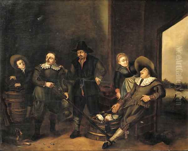 Sportsmen in a tavern after the chase Oil Painting by Gerrit van Donck