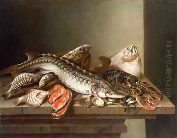 Still Life of Fish on a Table Oil Painting by Isaac Van Duynen