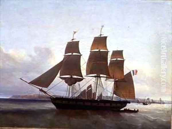 Three Masted Boat in the Port of Le Havre Oil Painting by Jean Dominique Drouin