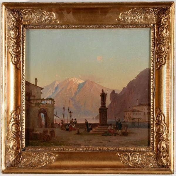 View Of Lake Garda Oil Painting by Frederik Niels M. Rohde