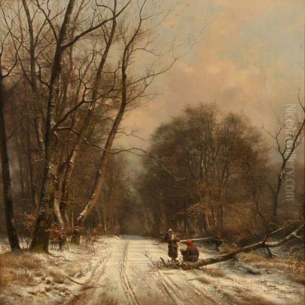 Winter Day In A Forest Oil Painting by Frederik Niels M. Rohde