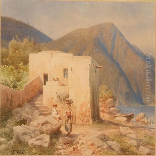 Two Prospects From Italy Oil Painting by Frederik Niels M. Rohde