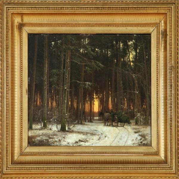 Forest Scene, Sunset Oil Painting by Frederik Niels M. Rohde