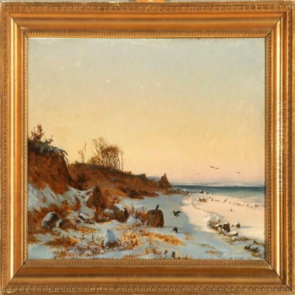 Crows On The Beach On A Sunny Winter Day Oil Painting by Frederik Niels M. Rohde