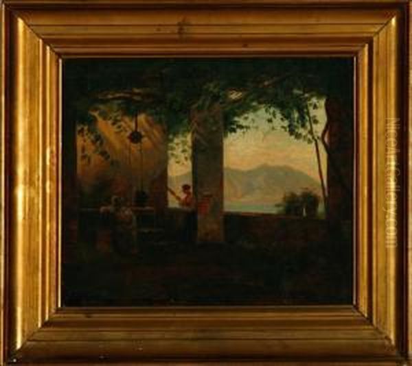 Italian Loggia Oil Painting by Johan Frederik Rohde