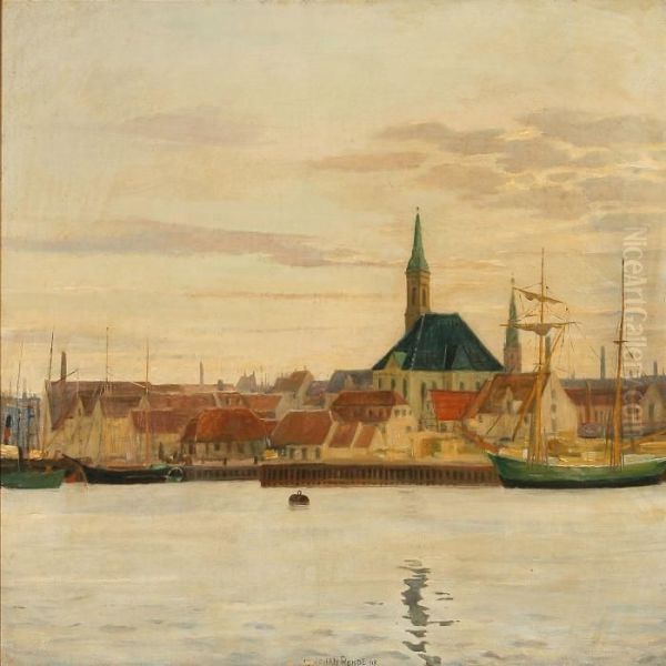 View From Christianshavn, Denmark Oil Painting by Johan Gudmann Rohde