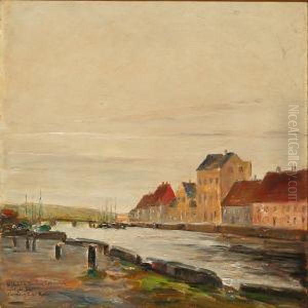 Randers Havn Oil Painting by Johan Gudmann Rohde