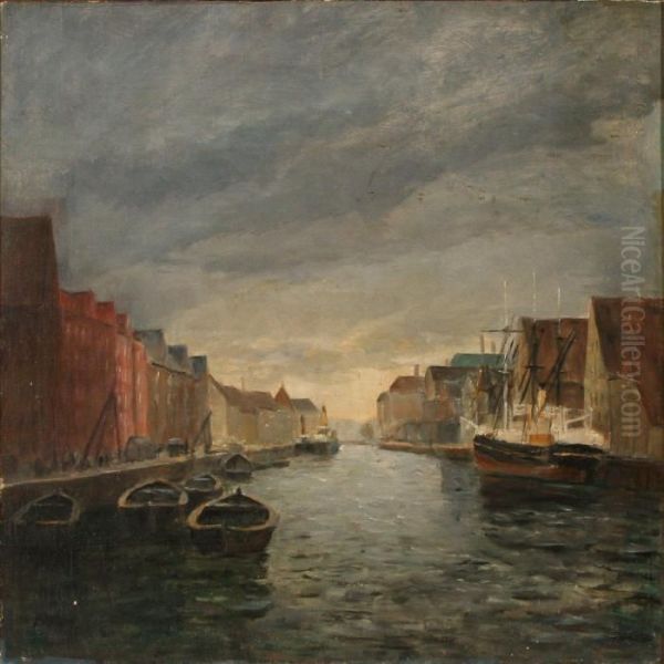 View From Christianshavn Canal, Denmark Oil Painting by Johan Gudmann Rohde