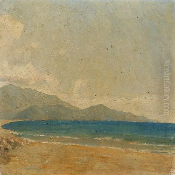 Coastal Scene At Terracina Oil Painting by Johan Gudmann Rohde