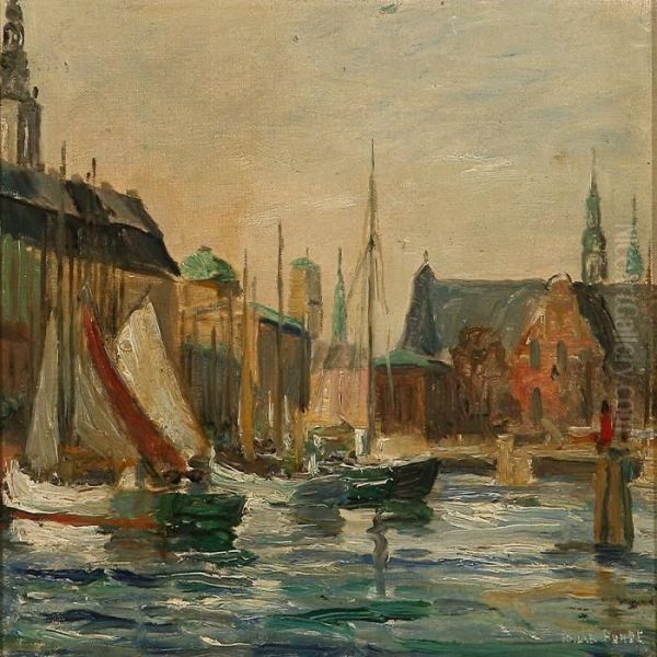 Christiansborg Palaceand Holmen's Church Seen From Knippelbro Bridge Oil Painting by Johan Gudmann Rohde