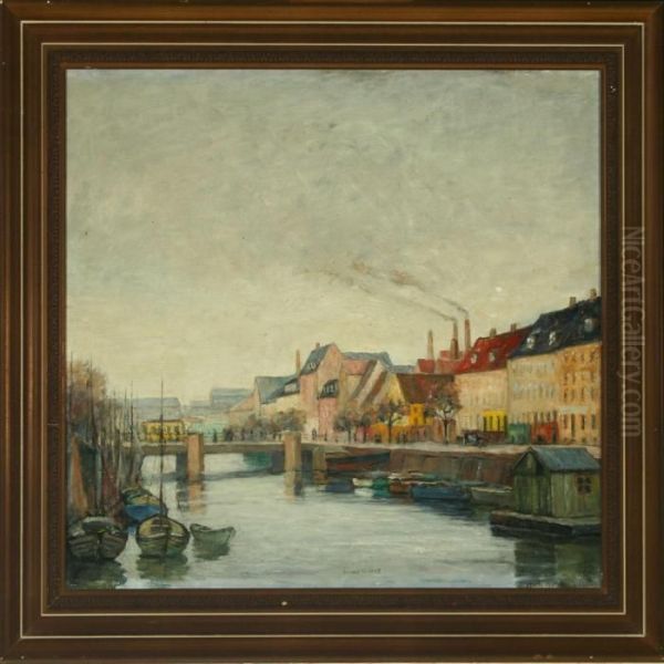 Channel Scenery From Copenhagen Oil Painting by Johan Gudmann Rohde