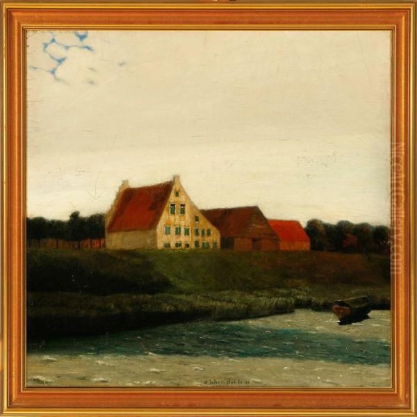 View From Ribe River, Denmark Oil Painting by Johan Gudmann Rohde