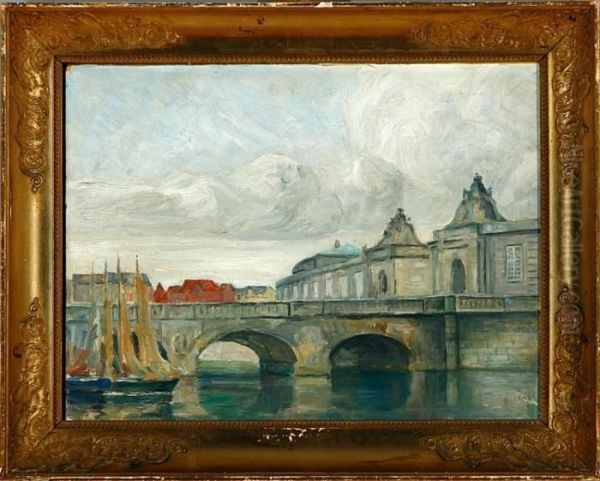 The Marble Bridge In Copenhagen Oil Painting by Johan Gudmann Rohde