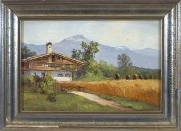 Bauernhaus Am Kornfeld In Vorgebirgslandschaft Oil Painting by Karl Rohrhirsch