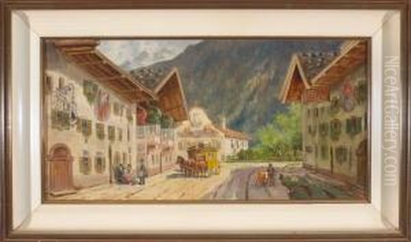 Halt Der Postkutsche Amuntermarkt In Mittenwald Oil Painting by Karl Rohrhirsch