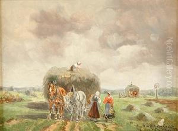 Haymaking Oil Painting by Karl Rohrhirsch