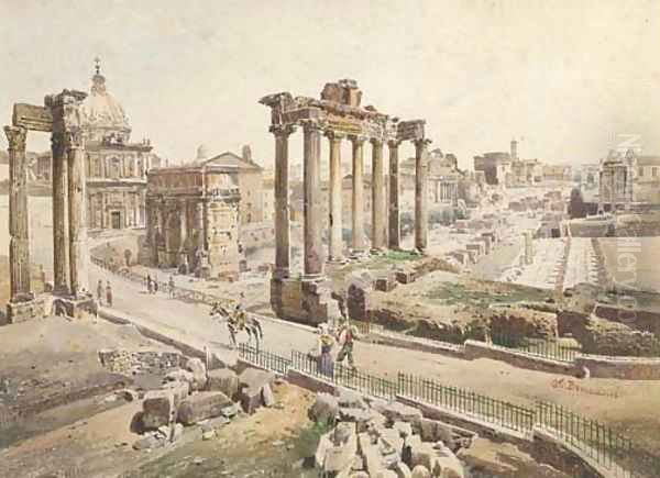 A view of the Roman Forum Oil Painting by Stefano Donadoni