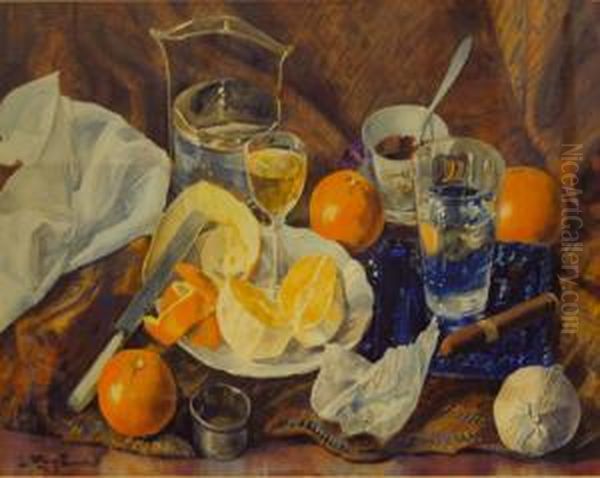 <bodegon De Frutas>. Med.: 44 X 58 Cm Oil Painting by Lluis Roig Ensenat