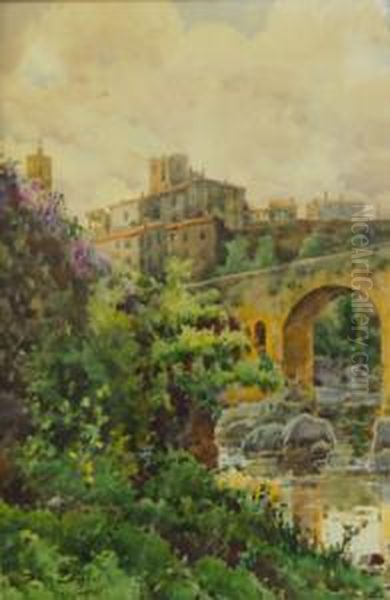 Med.: 46 X 31 Cm. <besalu 1935> Oil Painting by Lluis Roig Ensenat