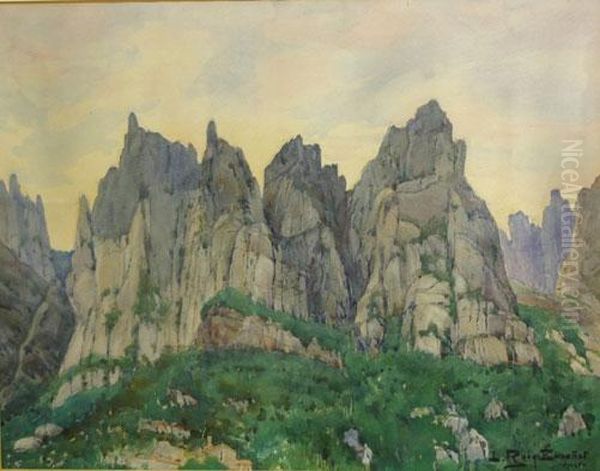 <montserrat>. Med.: 50 X 64 Cm Oil Painting by Lluis Roig Ensenat