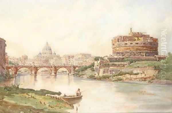 View of the Castel Sant'Angelo, Rome Oil Painting by Stefano Donadoni