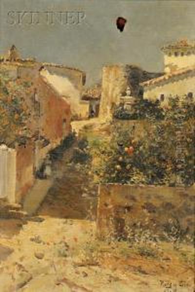 The Shady Street/an Italian View Oil Painting by Joan Roig Soler