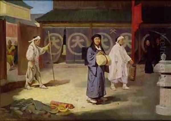 Japanese Pilgrim returning from Mount Fusi Yama Oil Painting by Theodore Delamarre