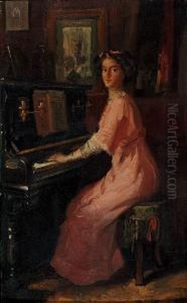 Girl At The Piano Oil Painting by Georgios Roilos