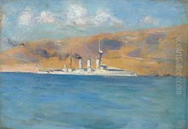 The Battleship Averoff In Salamina Oil Painting by Georgios Roilos