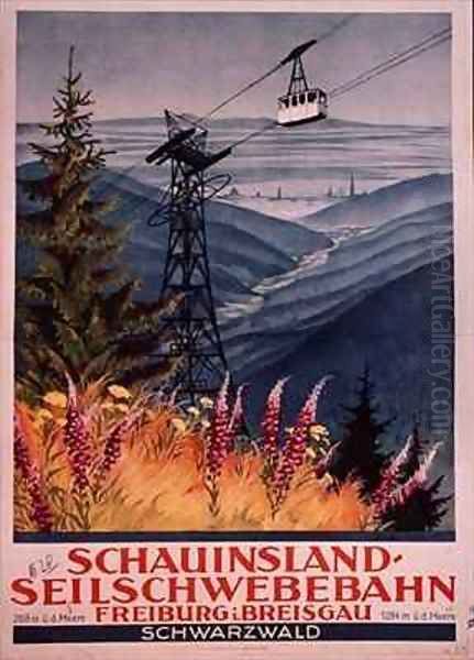 Poster of a Cable car in the Black Forest Germany Oil Painting by Walter Dillrier