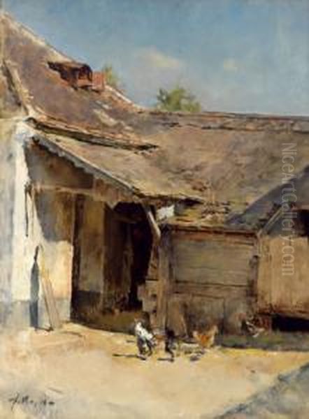 Ein Huhnerhof Oil Painting by Friedrich, Fritz Rojka