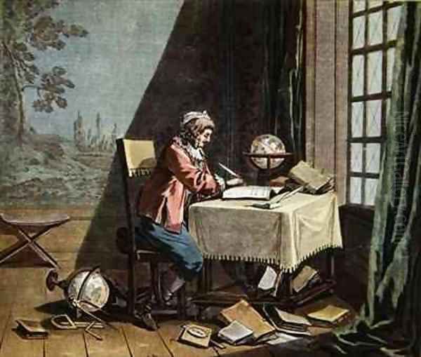 Rene Descartes 1596-1650 writing his world system Oil Painting by Desfontaines