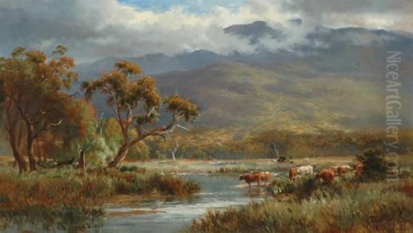 Cattle By The River Oil On 
Canvassigned 'c Rolando' Lower Right 59 X 102 Cm Provenance: 
Privatecollection Melbourne Oil Painting by Charles Rolando