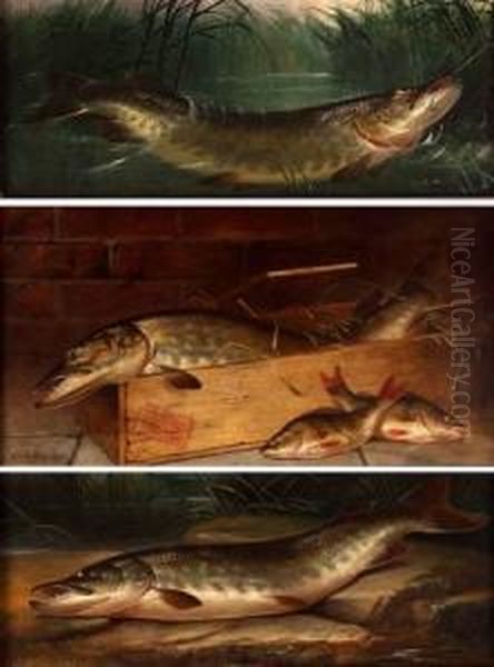 Set Of Three Oils On Canvas Oil Painting by Henry Leonidas Rolfe