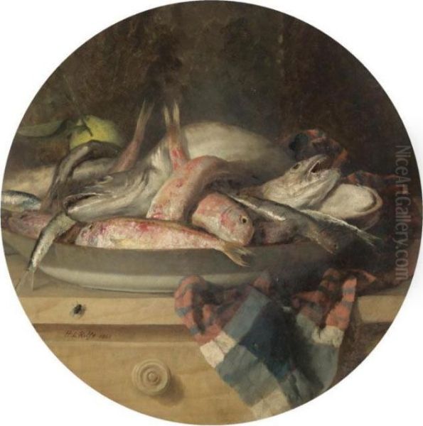 Bouillabaisse, Still Life Of Red Mullet, Cod And Sardines Oil Painting by Henry Leonidas Rolfe