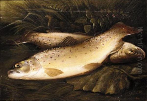 Still Life Of Trout Oil Painting by Henry Leonidas Rolfe