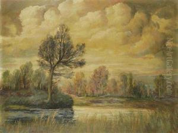 A Landscapewith A Water Surface Oil Painting by Viktor Rolin