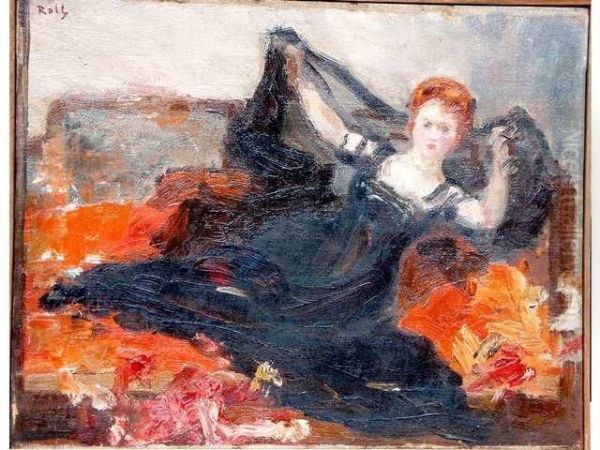  Elegante Sur Un Sofa  Oil Painting by Alfred Roll